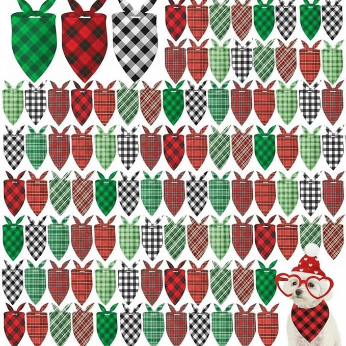 Shyyween 100 Pcs St. Patrick's & Mother's Day Dog Bandanas Bulk Red & Green Plaid Bandanas for Dogs Soft Triangle Bibs Adjustable Scarf for Small Medium Large Pets(25.6 x 17.7 x 17.7 Inch)