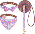 EXPAWLORER Easter Dog Collar and Leash Set - Egg Bunny Pattern Bow Tie & Bandana Embroidery Holiday Pet Collars with Bell, Soft Tangle Free Leash for Dogs Cats Outdoor Walking, Small