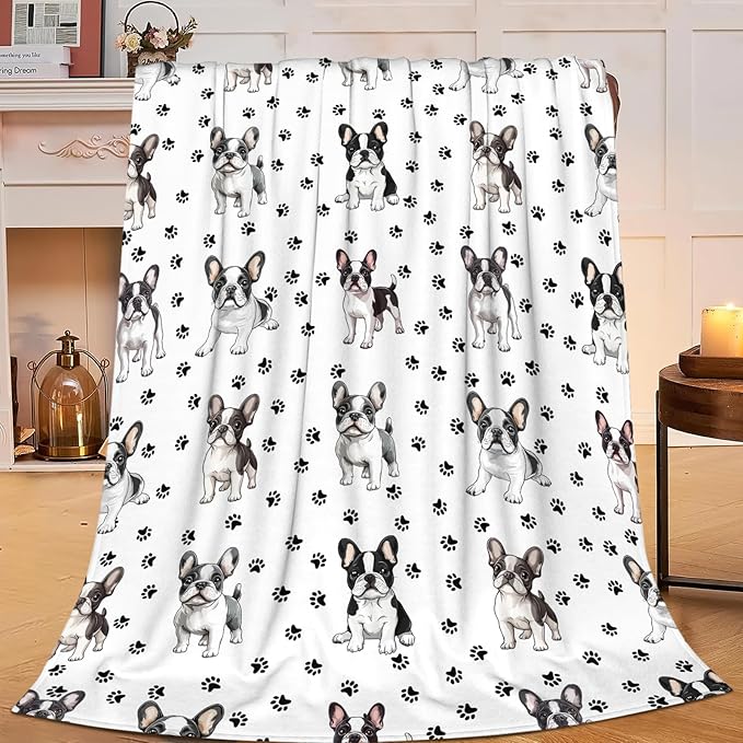 Boston Terrier Throw Blanket French Bulldog Frenchie Puppy Stuff Gifts for Dog Lover Kids Girls Boys Adults Women Men Soft Cozy Warm Plush Fluffy Fuzzy Fleece Blanket Decor 50''X60''