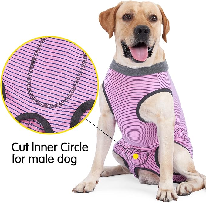 Dotoner Dog Recovery Suit Abdominal Wound Puppy Surgical Clothes Post-Operative Vest Pet After Surgery Wear Substitute E-Collar & Cone(L,Pink)