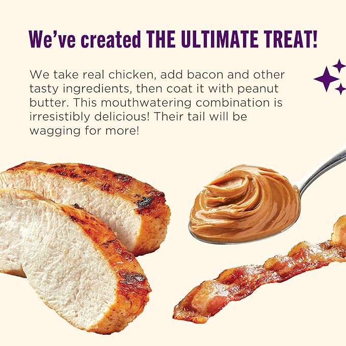 Nutrish Triple Delights Premium Dog Treats with Real Chicken, Bacon, and Peanut Butter, 4.5 oz. Pouch, Pack of 5