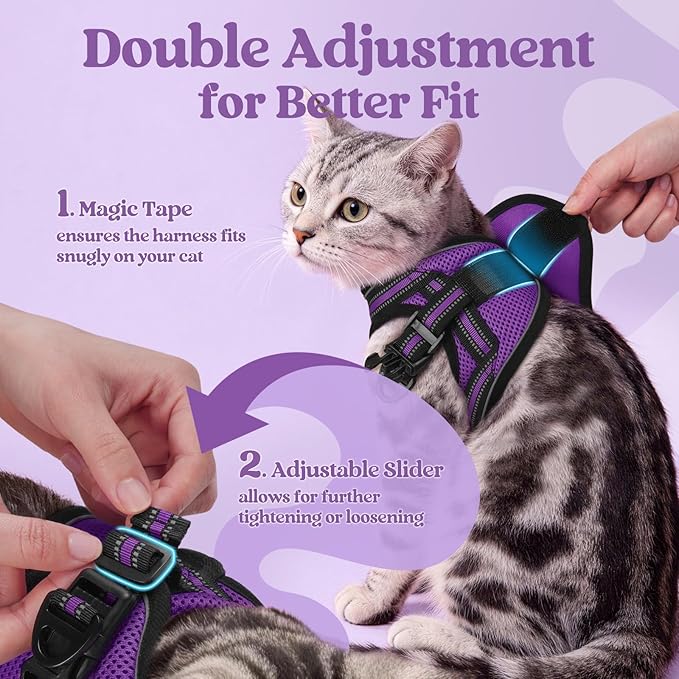 rabbitgoo Cat Harness and Leash Set for Walking Escape Proof, Adjustable Soft Kittens Vest with Reflective Strip for Cats, Comfortable Outdoor Vest, Purple, S