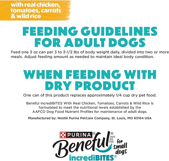 Beneful Purina Small Breed Wet Dog Food in Gravy,IncrediBites with Real Chicken - 3 oz. Cans,(Pack of 24)