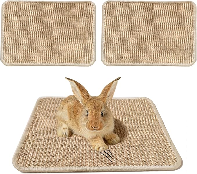 KEYIDE 2Pcs Rabbit Scratcher Pad for Nails, Natural Sisal Bunny Scratching Mat Grinding Claws Bunny Resting Bed Chew Toy 24"X16"