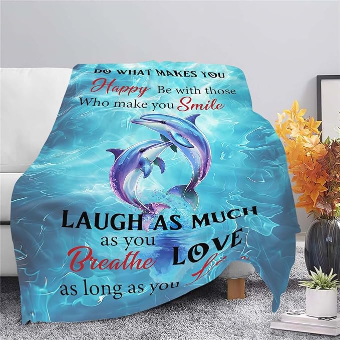 Dolphin Throw Blanket Dolphin Stuff Gifts for Kids Girls Boys Adults Women Man Soft Cozy Warm Plush Fluffy Fuzzy Fleece Blanket Decor 60''X80''