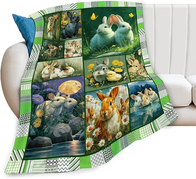 Bunny Throw Blanket Rabbit Bunny Stuff Gifts for Kids Girls Boys Adults Women Men Soft Cozy Warm Plush Fluffy Fuzzy Fleece Blanket 40''X50''