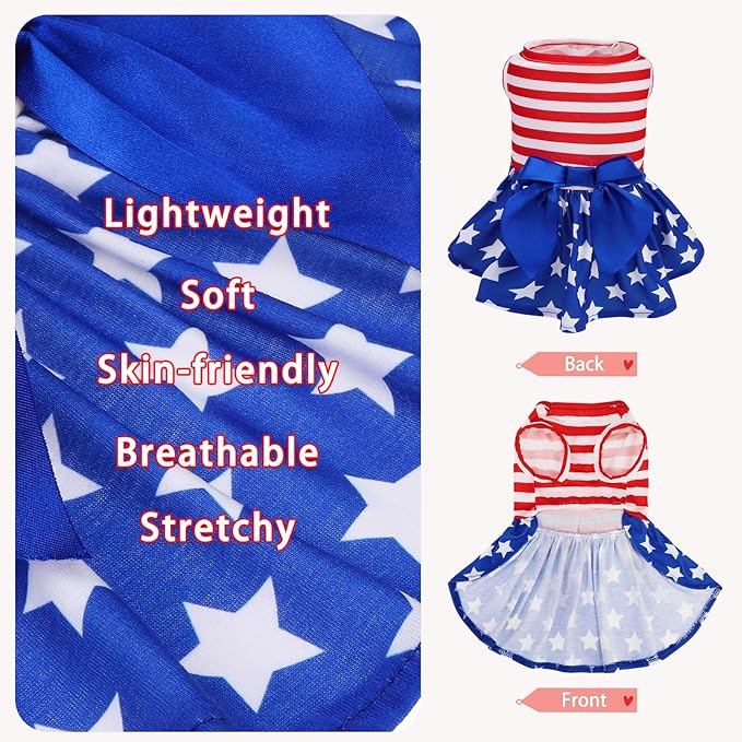 PUPTECK Print Dog Dress Pet Apparel for 4th of July with Cute Bowtie Puppy Clothes Outfit, Flag, S
