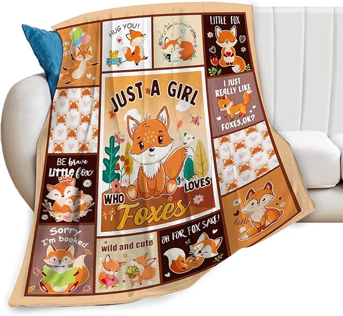 SweetFox Just A Girl Who Loves Foxes Blanket, Fox Decor Animal Throw Blanket Gifts for Girls Boys Lovers Super Warm Soft Plush Fleece Flannel Winter Bedding Blankets for Kids Adults Men Women 50"X40"