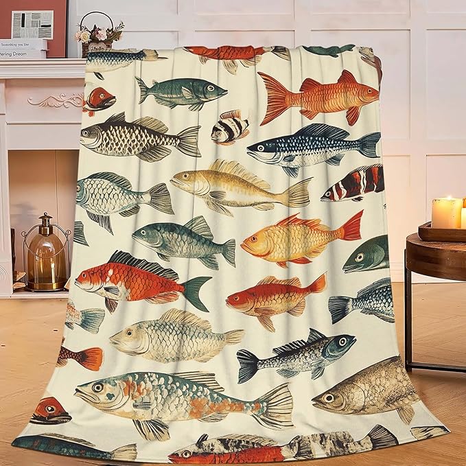 Fish Throw Blanket Fish Gifts for Kids Girls Boys Adults Women Men Soft Cozy Warm Plush Fluffy Fuzzy Fleece Blanket Birthday Festival Decor 40''X50''