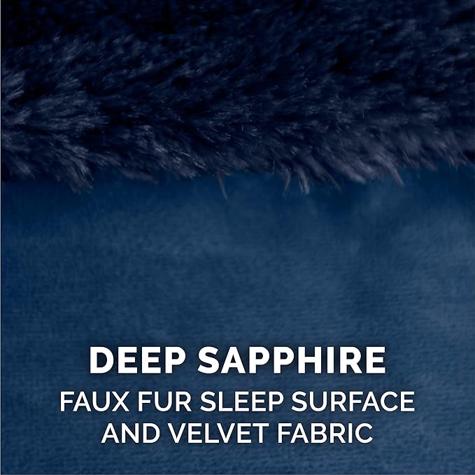 Furhaven Plush & Velvet L-Shaped Chaise Memory Foam Dog Bed - Deep Sapphire, Small