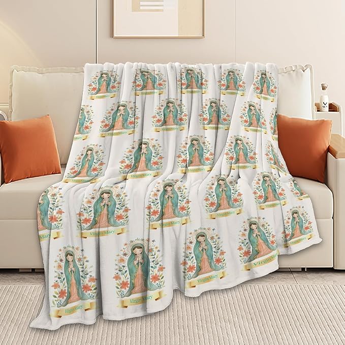 Cute Cartoon Virgin Mary Throw Blanket Gifts for Kids Girls Boys Adults Soft Cozy Plush Fluffy Fuzzy Fleece Blanket Decor 40''X50''
