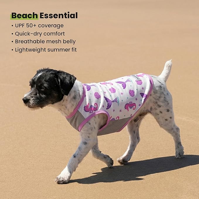 Fitwarm 2 Pack Mermaid & Scale UPF 50+ UV Sun Protection Dog Shirt, Lightweight Cooling Vest, Quick Dry Summer Clothes for Small Dogs Girl, Pet Outfit, Purple, Pink, White, Large