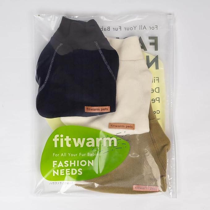 Fitwarm 3 Pack Classic Fleece Dog Sweater, Winter Clothes for Small Dogs Boy Girl, Turtleneck Dog Sweatshirt, Pet Pullover Jumper, Cat Apparel, Black, Olive Green, Cream, Large