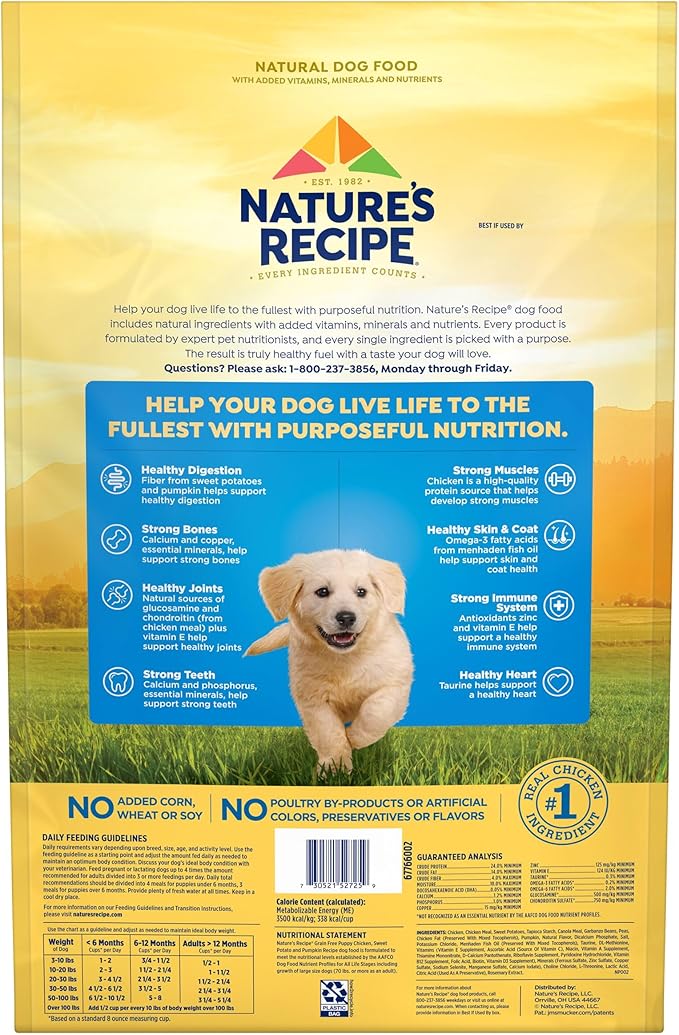 Nature's Recipe Grain Free Puppy Dry Dog Food, Chicken, Sweet Potato & Pumpkin Recipe, 12 lb. Bag