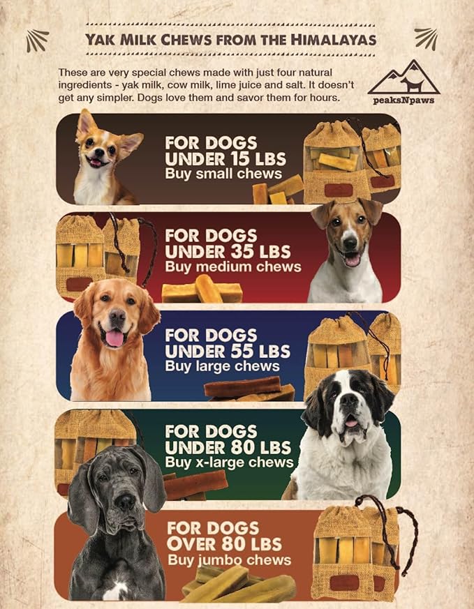peaksNpaws Yak Cheese Himalayan Dog Chews, High Protein, Natural Dog Treats, Lactose Free, Chew Sticks for Aggressive Chewers, Long Lasting Pet Treat for Small, Medium & Large Dogs, Small 10 Chews