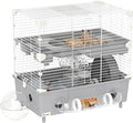 PawHut 2-Tier Hamster Cage, Small Animal Cage with Running Wheel, Tubes, Sand Bathroom, Water Bottle, Hamster Habitat with Accessories, 17.5" x 11" x 17", Gray