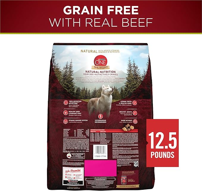 Purina One True Instinct Dry Dog Food, Muscle & Joint Support, Grain-Free Real Beef - 12.5 lb Bag