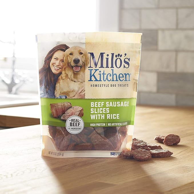 Milo's Kitchen Home-Style Dog Treats 100% Real Beef Sausage Slices With Rice 3 Oz.