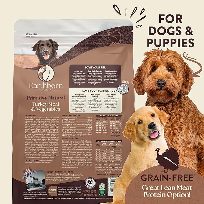 Earthborn Holistic Primitive Natural Turkey Meal & Vegetables Grain-Free Dry Dog Food 25 lb