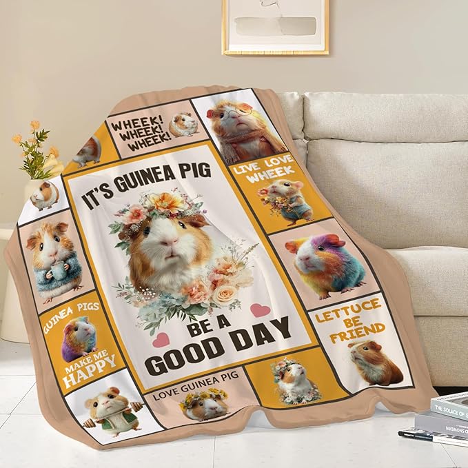 Guinea Pig Throw Blanket Guinea Pig Stuff Gifts for Kids Girls Boys Adults Women Men Soft Cozy Warm Plush Fluffy Fuzzy Fleece Blanket Decor 50''X60''