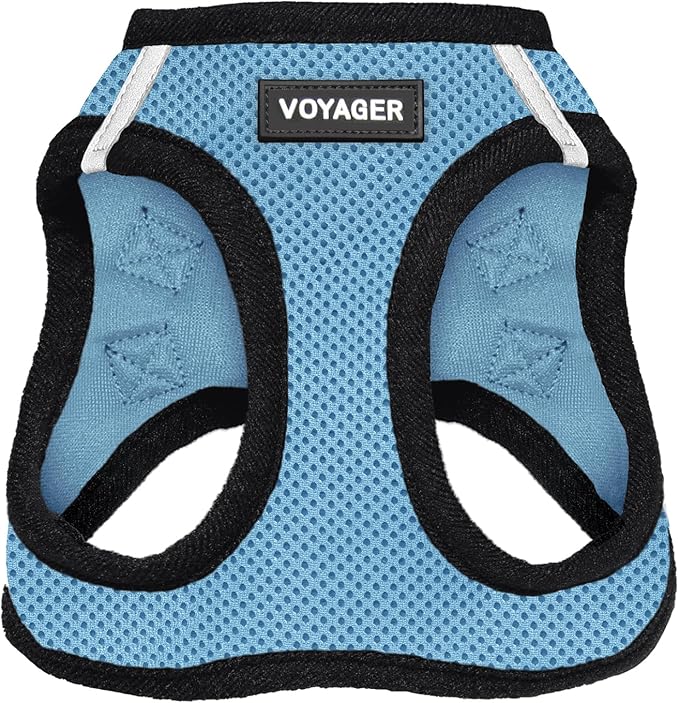 Best Pet Supplies - All Weather Mesh / Plush, Reflective, No Pull Harness for Small, Medium Dogs, Cats - Secure with Hook & Loop Fastener, Buckle, Double D-Rings - Baby Blue/Black Trim, M