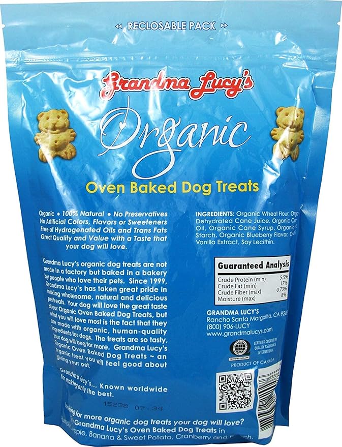 Grandma Lucy's 2 Piece Bundle of Organic Oven Baked Dog Treats, 14 Ounces Each, Blueberry and Apple