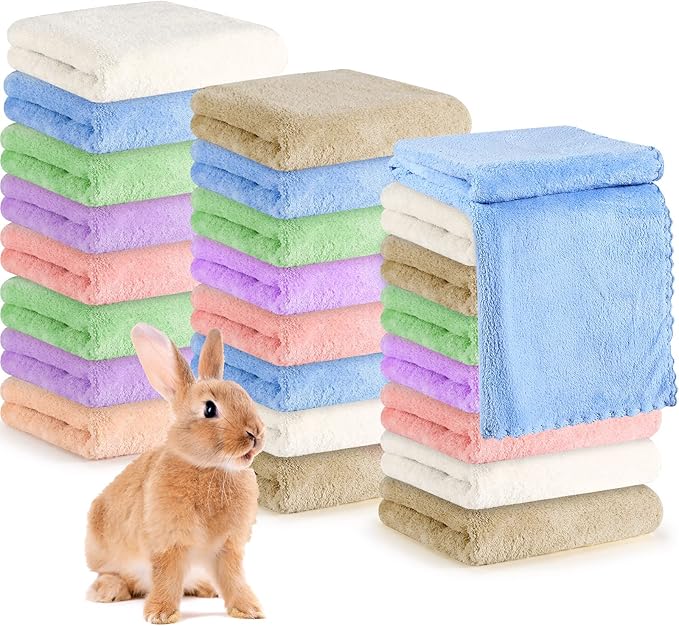 Newwiee 24 Pcs Guinea Pig Fleece Bedding Blankets Bulk Washable Small Animal Fleece Cage Liners Pet Wash Cloth Sleeping Mat Cover for Hamster Chinchilla Rabbit Hedgehog(14 x 30 Inch,Multicolor)