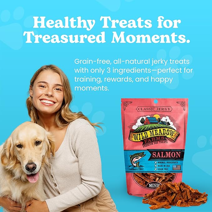 Wild Meadow Farms - Classic Salmon Minis, Soft Jerky Training Treats for Dogs, Grain-Free, All-Natural & Perfectly Sized for Training, High-Value Rewards in a Convenient 3.5 Ounce Pouch