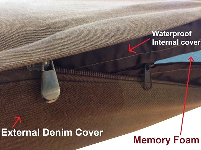 Dogbed4less Ultimate Memory Foam Dog Bed, Orthopedic Joint Relief for Small Medium to Extra Large Dogs with Waterproof Liner and Durable Machine Washable Pet Bed Cover, Denim Brown, 41x27x4 Inch
