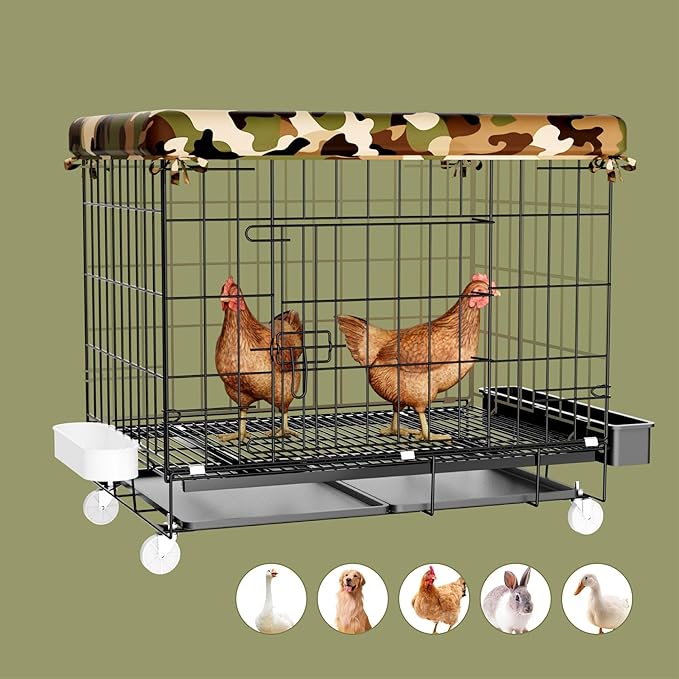 STILLCOVE Small Chicken Cage Outside: Wire Small Animal Cage with Wheels & Waterproof Cover for Guinea Pig Rabbit Bunny Ferret Hamster Dog Cat Duck Bird