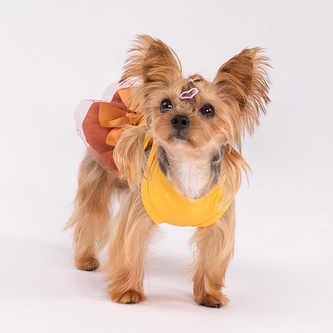Fitwarm Gobble 'til You Wobble Dog Dress, Funny Thanksgiving Outfit for Small Dogs Girl, Festive Pet Clothes, Yellow, Orange, Large