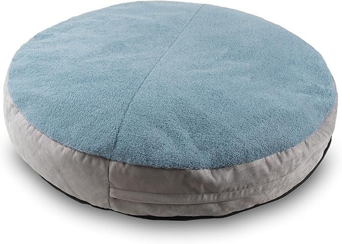 JAXX Robbi Dog Bed Bean Bag – Round Bed with Machine Washable Cover and No-Slip Base - Supportive Memory Foam for Senior Dogs & Joint Pain Relief - Ultimate Comfort & Luxury - Large, Blue/Grey