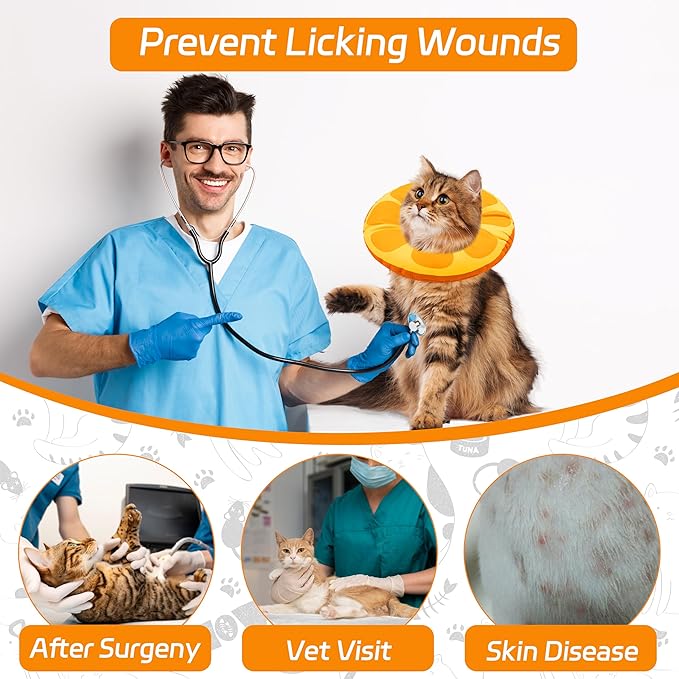Seyezo Cat Cone Collar Soft, Cat Recovery Collar for Wound Healing Cute Donut Elizabethan Cone for Kittens, Adjustable Cones for Cats to Stop Licking Neck Protective Cones After Spay(Orange, Small)