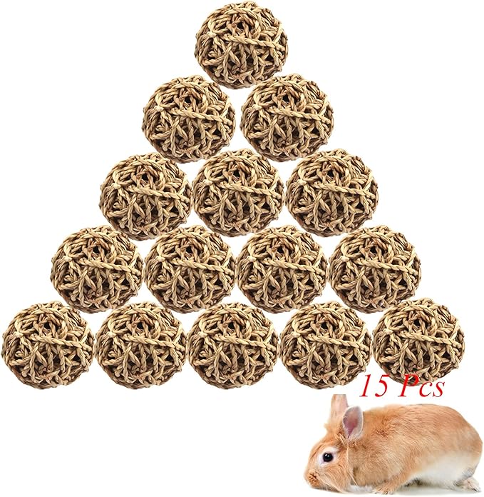 Hamiledyi 15PCS Rabbit Grass Balls 2.8in Large Guinea Pig Balls Small Animal Activity Enrichment Toy for Bunny Chinchilla Hamster Gerbil Grinding Playing
