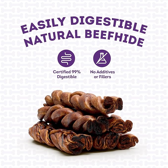 USA Beefhide Braids 7-8" Dog Chew Treats - Beef Flavor, 6 Count/2 Pack