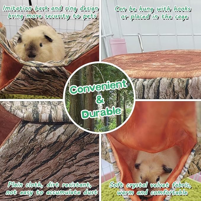 EAEDMY Guinea Pig Rat Ferret Tree Hole Bed and Hammock Tunnel, Hanging Bunk, Parrot Bird Hideout, Small Animals Soft Bed (4.Hammock)