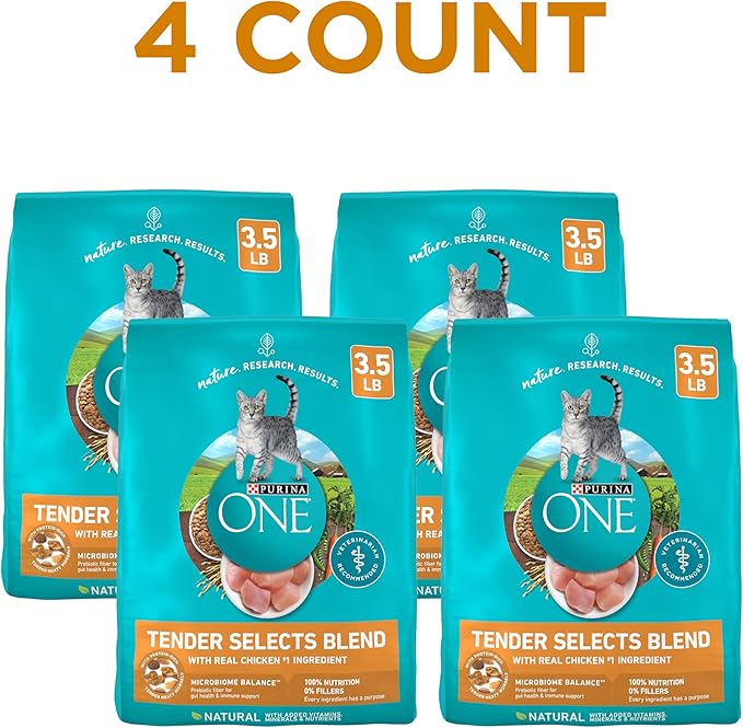 Purina ONE Natural Dry Cat Food, Tender Selects Blend With Real Chicken - (Pack of 4) 3.5 lb. Bags