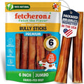 Jumbo Bully Sticks for Dogs - Naturally Cleans and Strengthens Teeth - Rawhide Free Dog Chews Long Lasting - Lasts 50% Longer Than a Standard Bully Stick (6 Inch, 6 Pack)