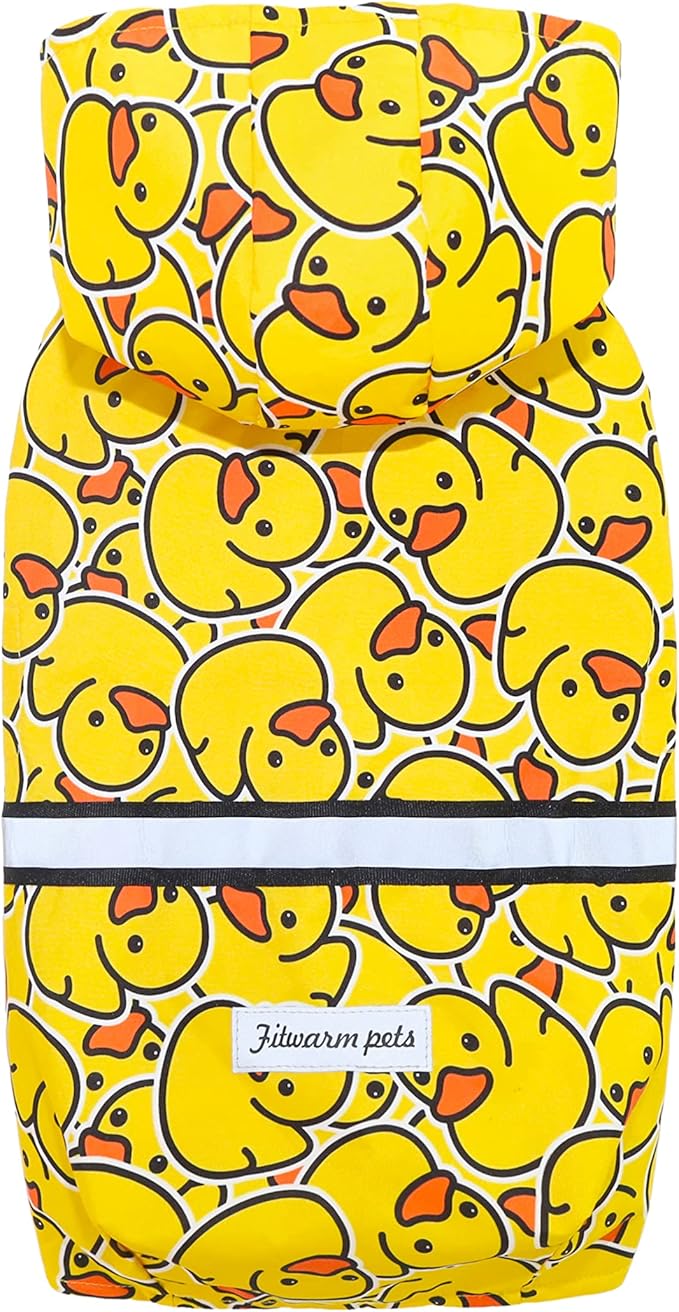 Fitwarm Funny Duck Dog Raincoat with Hood, Waterproof Rain Jacket for Small Dogs Boy Girl, Reflective Pet Poncho, Packable, Adjustable, Yellow, XL