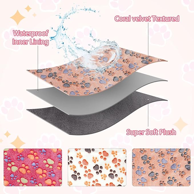 YUEPET Waterproof Guinea Pig Blankets Washable 3 Pack Small Animal Fleece Cage Liners Pet Soft Sleep Mat Pad Cover Warm Flannel Throw for Hamster Guinea Pig Rabbit Chinchilla Hedgehog Ferret 35"×24"