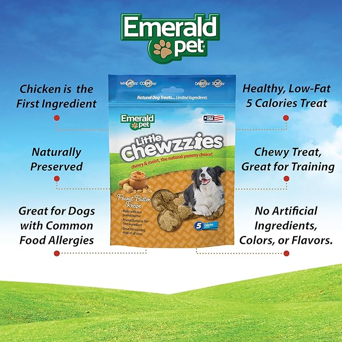 Emerald Pet Little Chewzzies Wheat Free Training Dog Treats — Healthy and Tasty Natural Dog Chews with Real Meat or Peanut Butter — Limited Ingredient Dog Treats Made in The USA — Peanut Butter, 5 oz