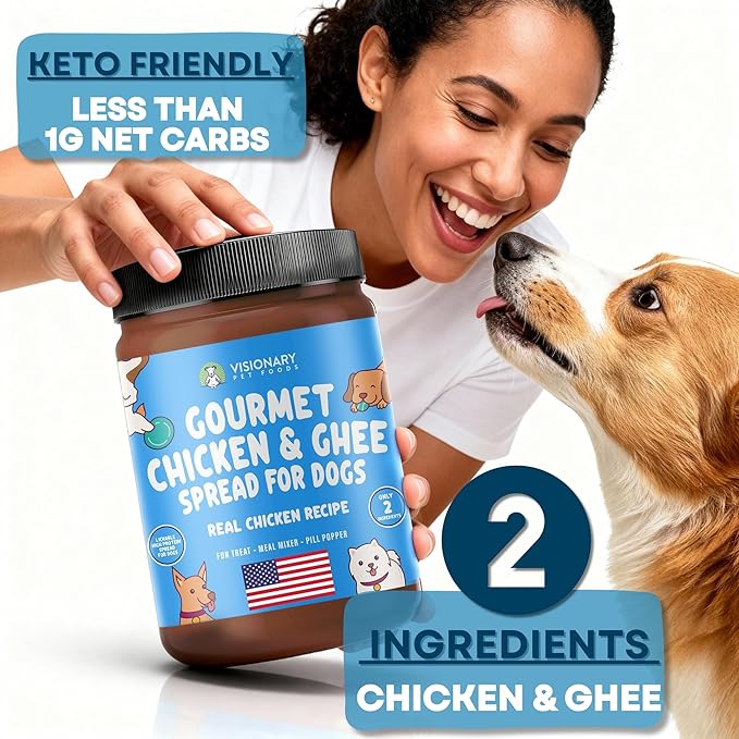 Visionary Pet Foods Chicken Meat Spread - Healthy Dog Treat - Alternative to Dog Peanut Butter, Xylitol Free, No Sugar and Filler Free - Use on Lick Mat, Food Mixer, Pill Pockets - 12oz Jar