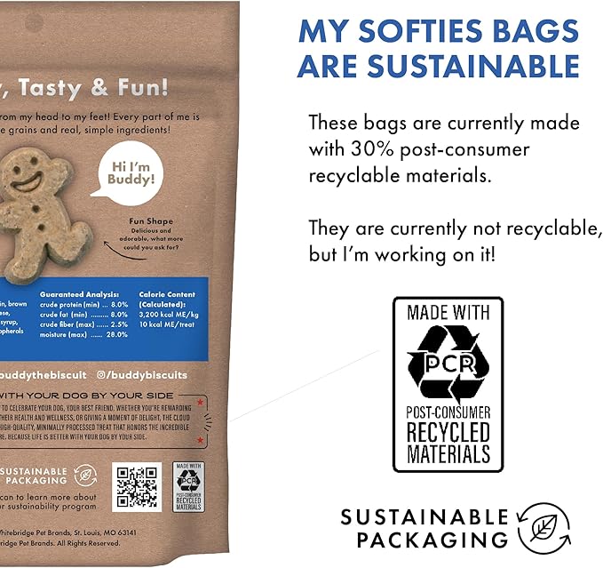 Buddy Biscuit Softies 20 oz Pouch, Soft & Chewy, Natural Bacon and Cheese Flavor Dog Treats, Oven Baked in the USA