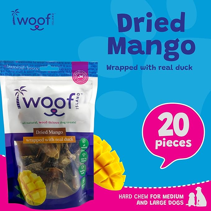 Dried Mango Wrapped with Real Duck Dog Treats – Fruit & Meat Chews, 6 oz Bag