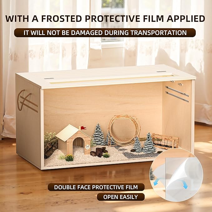 Hamster Cage Chewproof, 32" Wooden Guinea Pig Cage for Small Animals, Openable Top with Easy View Acrylic Panels for Hamster, Rabbit, Guinea Pig, Hedgehog(32" L x 15.7" W x 15.7" H)
