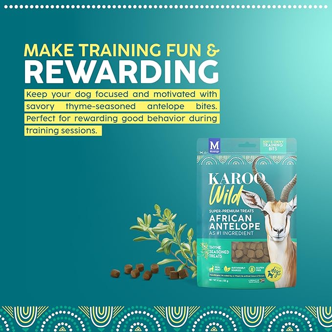 Karoo Wild Training Bits Thyme Seasoned Treats for Dogs – 4 oz – Soft & Chewy Protein Bits Made with African Antelope – Great for On-The-Go Rewards & Positive Reinforcement