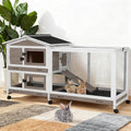 62″ 2-Story Large Rabbit Hutch with Chew-Proof Ramp, 3 Leakproof Trays, Waterproof Roof, 6 Lockable Wheels for Rabbits & Guinea Pigs (Brown)