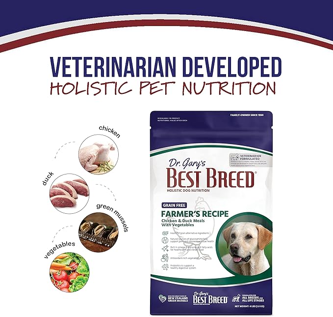 Dr. Gary's Best Breed Grain Free Farmer's Recipe Slow-Cooked in USA, Natural Dry Dog Food for All Breeds and Sizes, 4lbs.