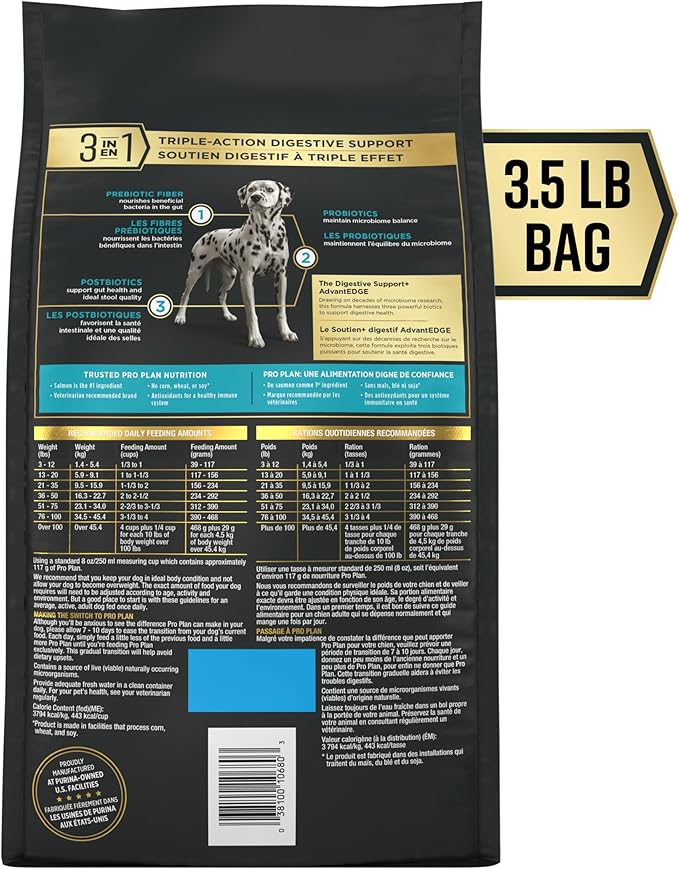 Purina Pro Plan AdvantEDGE Digestive Support Plus Salmon and Oat Meal Formula Adult Dry Dog Food - 3.5 lb. Bag