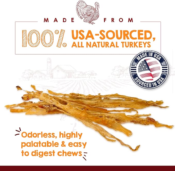 Riley's Turkey Tendons for Dogs Made in The USA & Sourced in The USA - Single Ingredient Dog Treats - All Natural Turkey Tendon Chews for Dogs - 4 oz (Pack of 2)